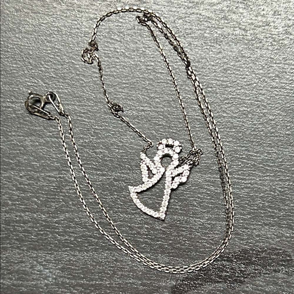 Dazzling Silver Angel Pendant Necklace y.